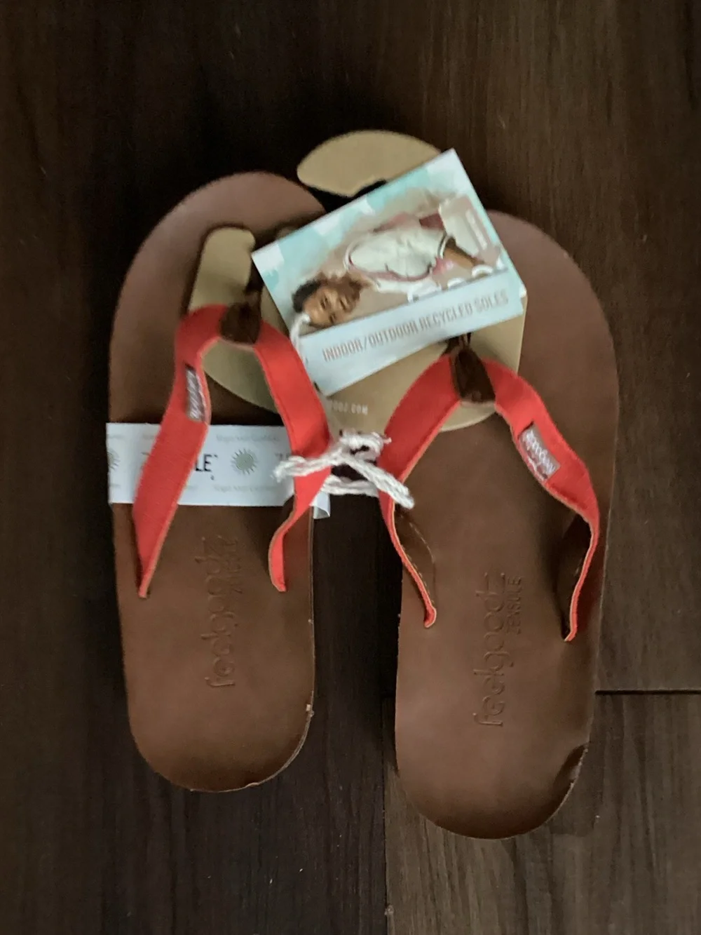 Red Strap Kids Flip-Flop Sandals with Brown Footbed